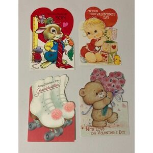 Vintage Valentine's Day Card Lot 4 Unused Die Cut Teddy Bear Rabbit Carlton